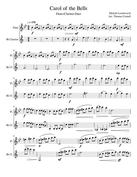 Carol Of The Bells Sheet Music For Flute Clarinet In B Flat Woodwind