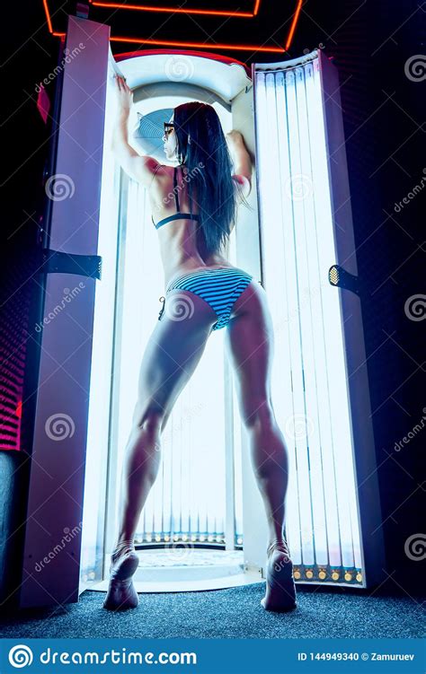 Neon Light And Girl Beautiful And Athletic Woman With Naked Healthy