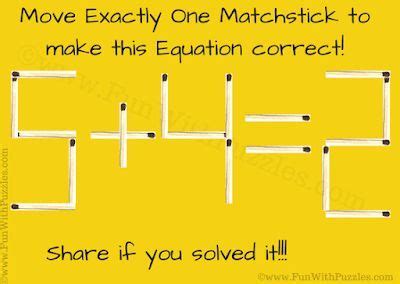 From easier to very hard. Simple Matchstick Math Riddle and Answer | Math riddles ...