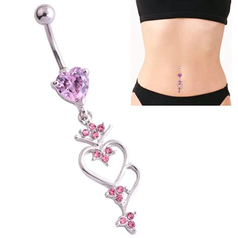 Silver Color Navel Belly Button Ring Rhinestone Bar Heart Star Belly