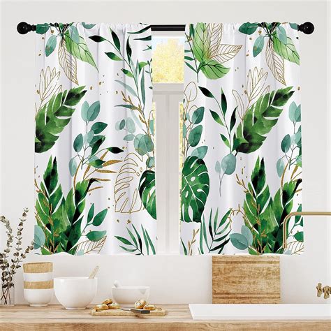 Laifzere Sage Green Leaf Kitchen Curtains Tropical Palms