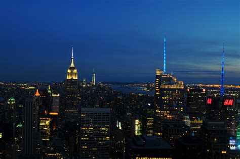 New York City Skyline At Night Usa Manhattan Free Image