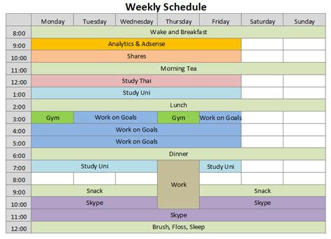 15 Excel Templates Weekly Schedule Doctemplates