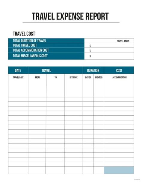 Travel Cost Estimate Template