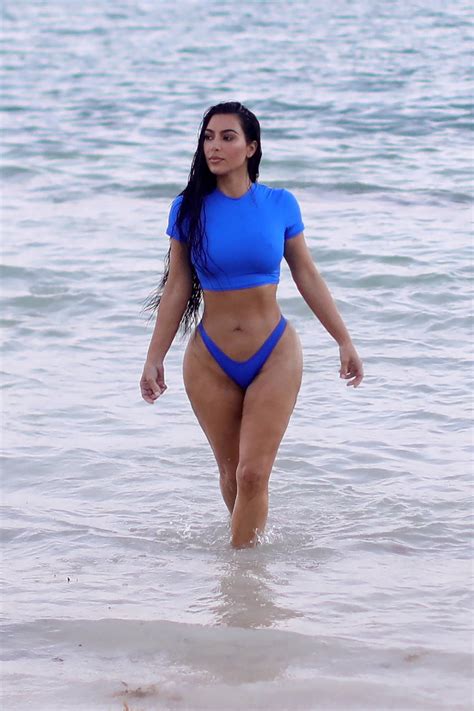 Kim Kardashian Shows Off Her Sensational Curves In A Blue Bikini During A Skims Photoshoot In