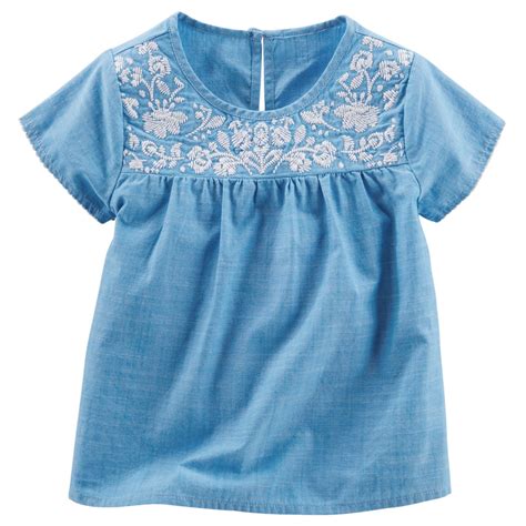 Embroidered Chambray Top Baby Girl Tops Kids Girls Tops Toddler Outfits