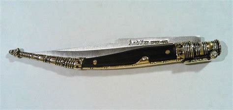 The handle has plastic inserts and gold plated steel. VINTAGE ANDUJAR SPAIN FOLDING KNIFE NAVAJA #Andujar SOLD | Folding knives, Vintage, Ebay