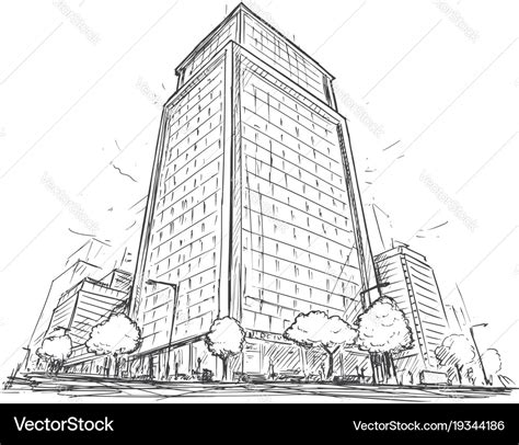 Drawing Of City Street High Rise Building Vector Image