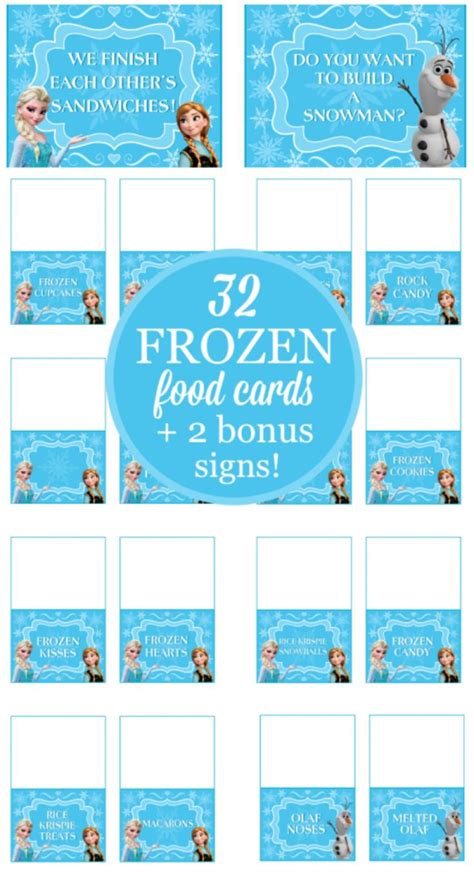 Frozen Party Food Card Prefilled Printables Free Bonus Signs