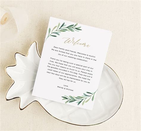 Greenery Welcome Card Template Wedding Welcome Cards Etsy