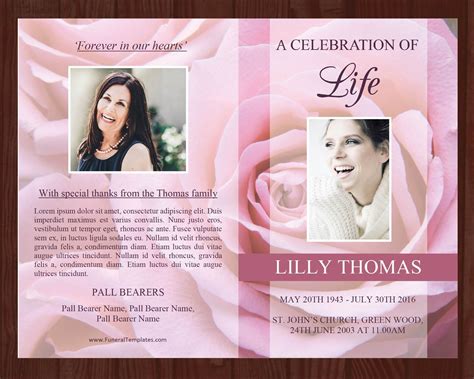 8 Page Pink Rose Funeral Program Template Prayer Card Funeral Templates