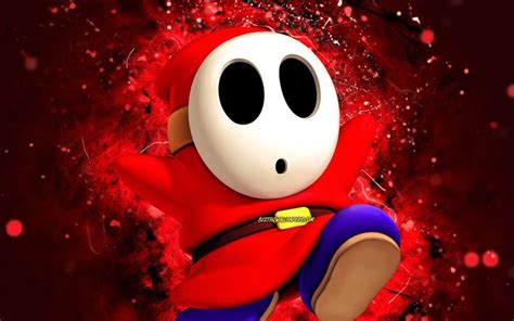 Download Wallpapers Shy Guy 4k Ghost Red Neon Lights Super Mario