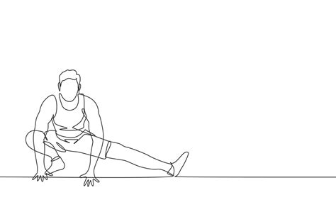 One Continuous Line Drawing Of Young Sporty Man Working Out Stretching