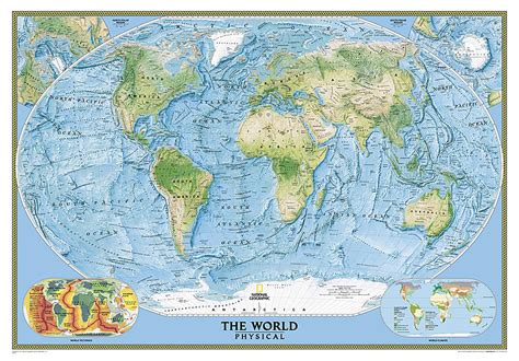 World Physical Enlarged And Laminated By National Geographic Maps