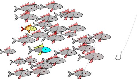 School Of Fish Swimming Toward A Hook Clipart Free Download