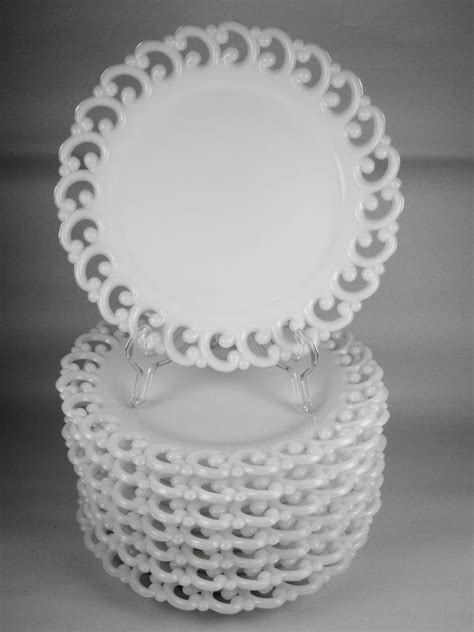 Lace Edged American Milk Glass Dinner Plates Set Of Eight At 1stdibs