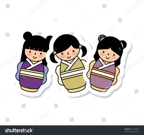 cute japanese girls kimono over white stock vector royalty free 611293484 shutterstock