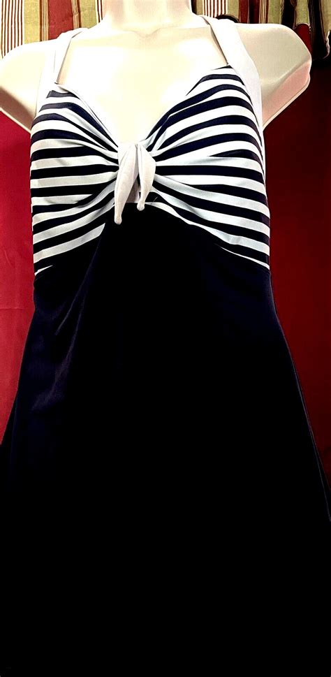 Cocoship Sailor Pin Up Retro Navy Swimsuit One Piece Gem