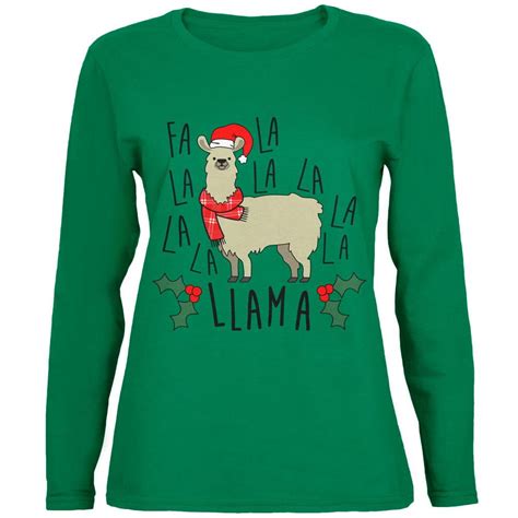 Christmas Fa La Llama Womens Long Sleeve T Shirt Kelly Green SM