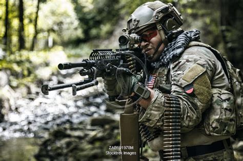 United States Army Ranger Machine Gunner In The Forest Stocktrek Images
