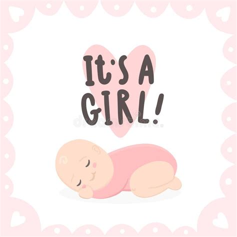 Its A Girl Cute Baby And Hand Drawn Lettering Stock Vector