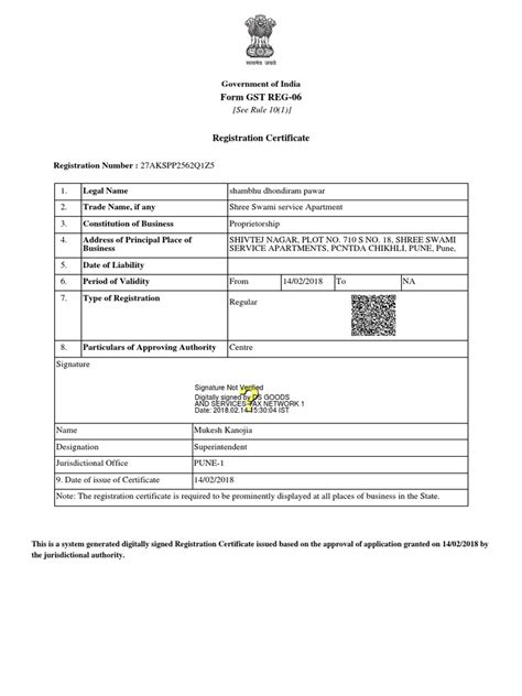 Form Gst Reg 06 Government Of India Pdf Sole Proprietorship Justice