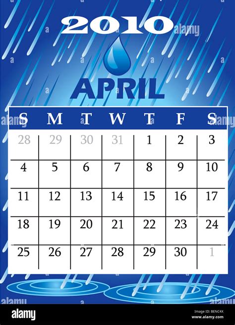 2010 April Calendar Stock Photo Alamy