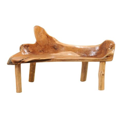 Natural Teak Wood Bench With Live Edge And Organic Shape At 1stdibs