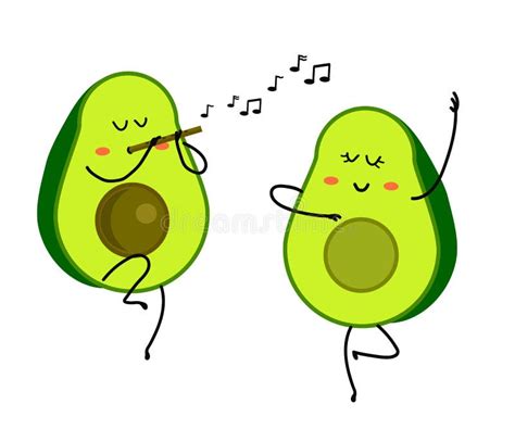 Two Halves Of An Avocado Dance Together On A White Background Cartoon