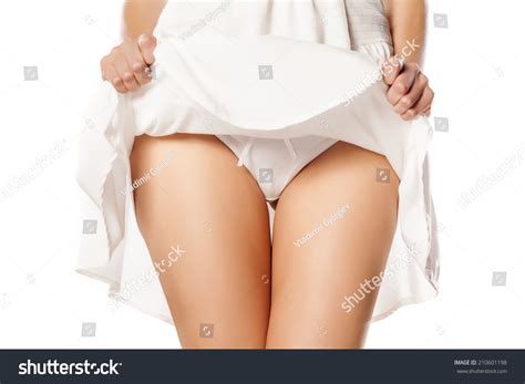 Woman Lifted Her White Dress Shows Foto Stock Shutterstock