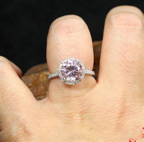 Light Pink Sapphire And Diamond Round Halo Engagement Ring Etsy
