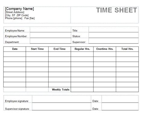 Best Free Printable Blank Time Sheets