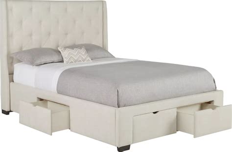 Alison Oatmeal 3 Pc King Upholstered Bed With 4 Drawer Storage Queen
