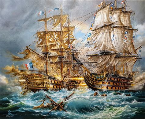 Battle Of Trafalgar Hms Victory Tall Ship Painting Naval Battle Lord