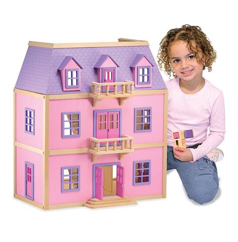 Melissa And Doug Multi Level Wooden Dollhouse With 19 Pieces Of Furniture