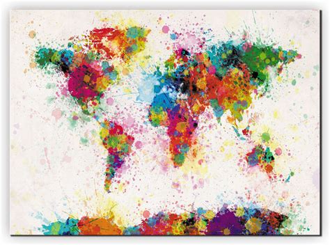 Large Paint Splashes Map Of The World Canvas