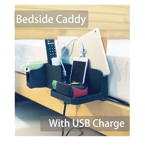 without usb charger and power cord bedside caddy bed side storage organizer cellphone tablet