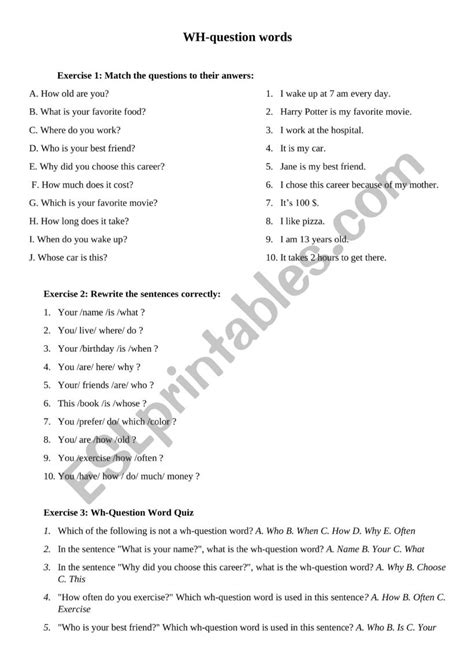 Wh Question Word Worksheet Esl Worksheet By Kroxana