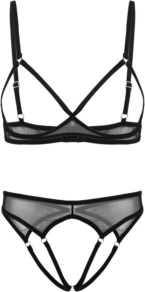 YOOJIA Transparente Dessous Set Damen Sexy BH Hebe Busenfrei Offener