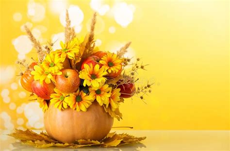 Original Autumn Bouquet Of Flowers Fruits And Vegetables Decorated