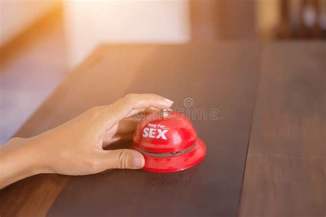 Man`s Hands Press Sex Bell On A Reception Bell Concept About Sex And