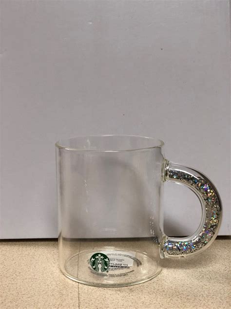 Starbucks Glitter Handle Glass Mug 2019 Holiday Cup Holographic Rainbow