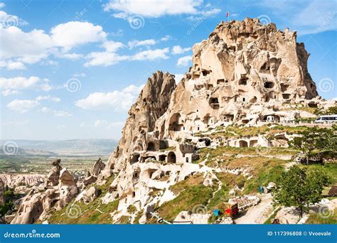 Rock Cut Uchisar Castle In Cappadocia In Spring Stock Photo Image Of