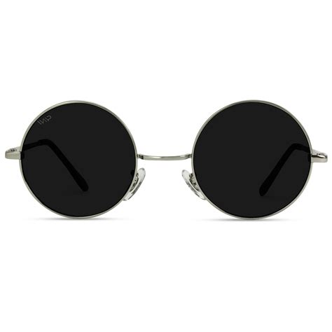 Ethel Retro Round Metal Hippie Sunglasses John Lennon Inspired Silver Frame Black Lens