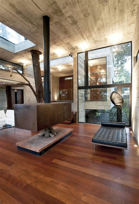 House In The Forest With Trees Interacting With Living Space