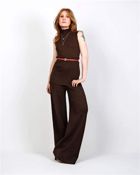 70s knit chocolate brown pant suit