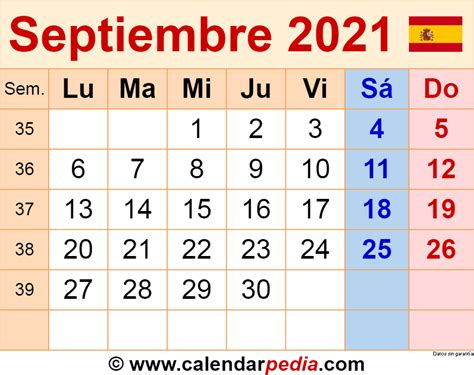 Calendario Septiembre 2021 En Word Excel Y Pdf Calendarpedia