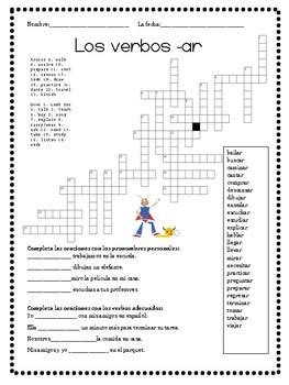 Crucigramas De Verbos Spanish Verbs Crossword Puzzles By La Clase