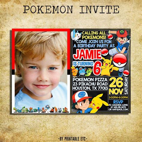 Pokemon Birthday Invitation Pokemon Birthday Party Invite With Photo