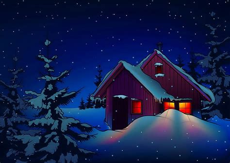 1080p Free Download Snowy Cottage House Cottage Dusk Bonito